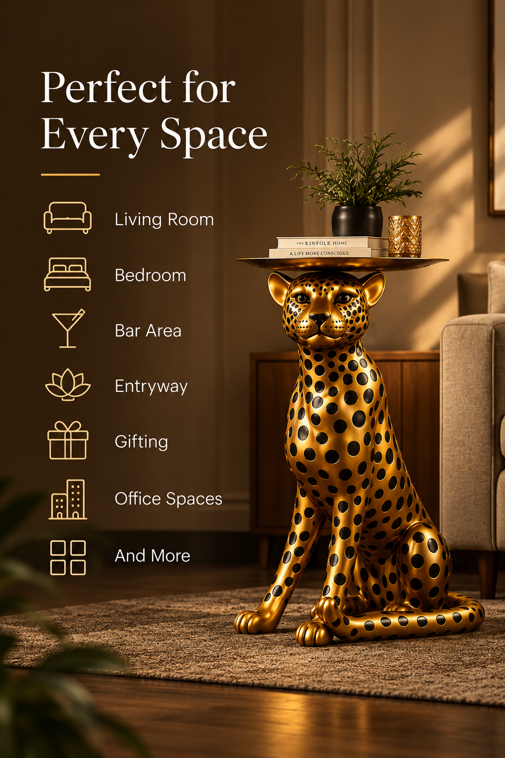 Regal Leopard Gold Accent Table Sculpture