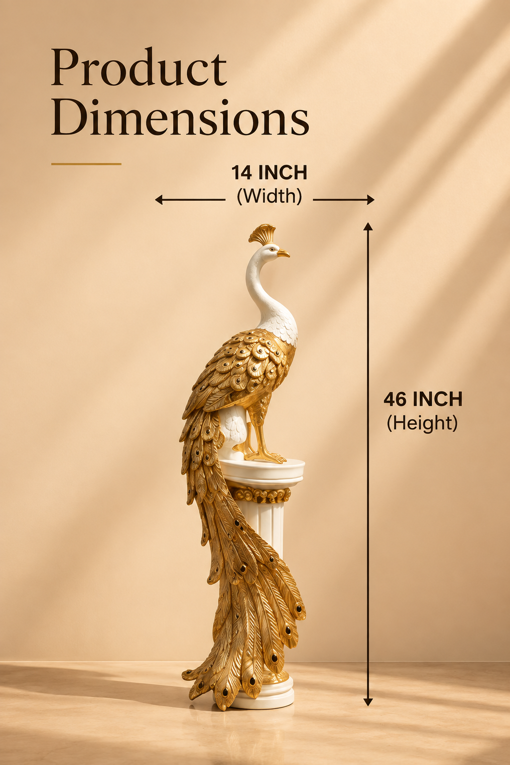 Mayura Royal Gold & Ivory Peacock Floor Sculpture