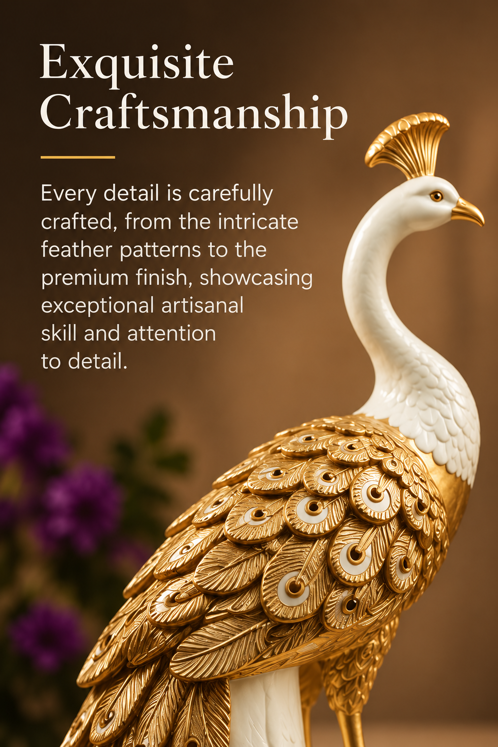 Mayura Royal Gold & Ivory Peacock Floor Sculpture