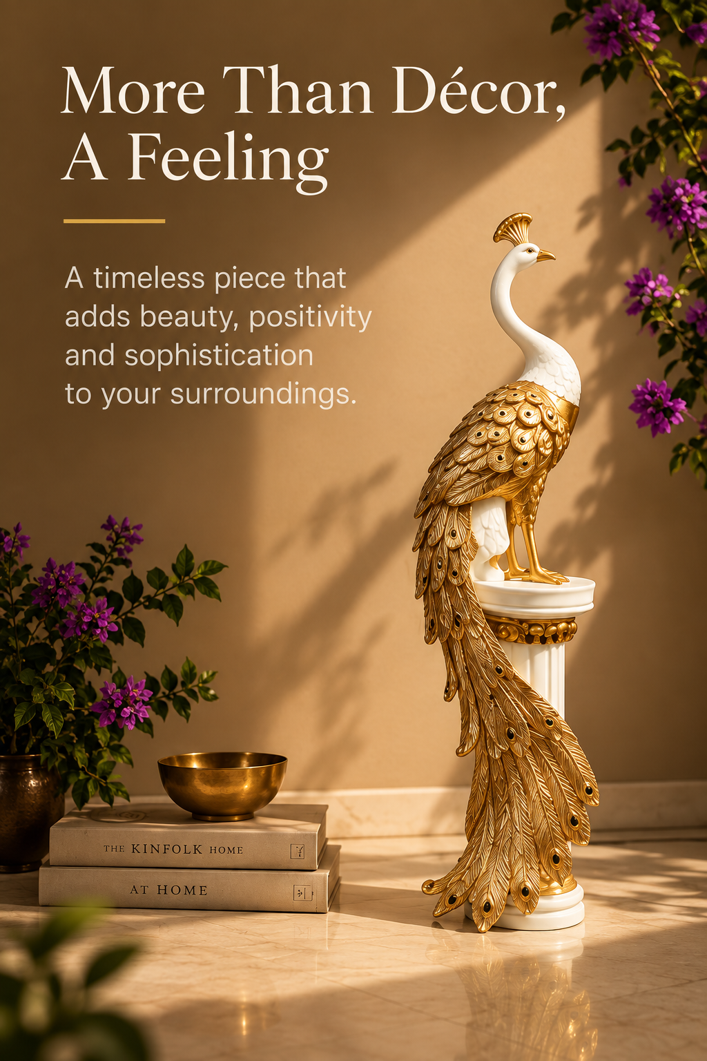 Mayura Royal Gold & Ivory Peacock Floor Sculpture