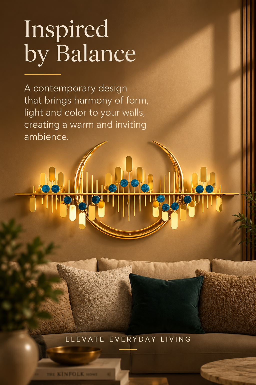 Aurora Balance Metal Wall Décor with Blue Accents – 54 Inch