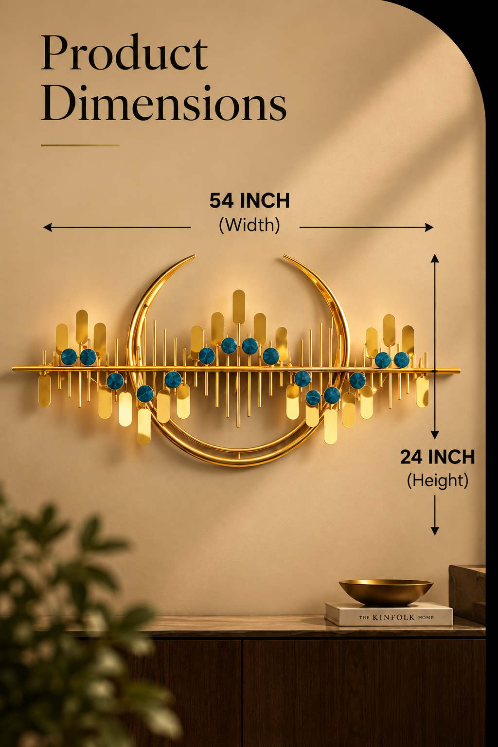 Aurora Balance Metal Wall Décor with Blue Accents – 54 Inch