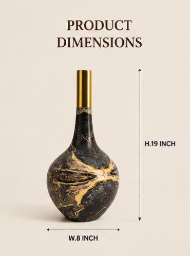 Luxury Black & Gold Marble Decorative Vase – Modern Ceramic Flower Vase