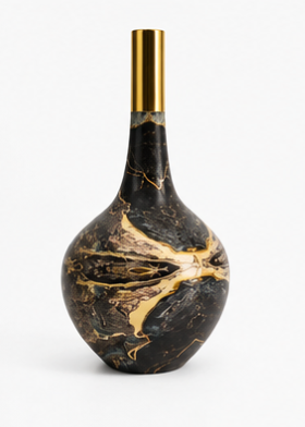 Luxury Black & Gold Marble Decorative Vase – Modern Ceramic Flower Vase