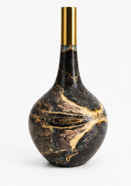 Luxury Black & Gold Marble Decorative Vase – Modern Ceramic Flower Vase
