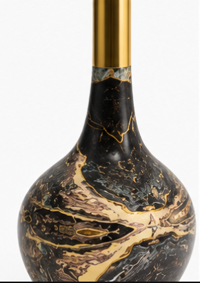 Luxury Black & Gold Marble Decorative Vase – Modern Ceramic Flower Vase