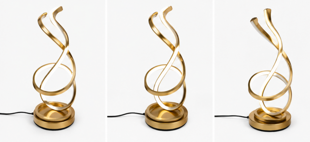 Modern Spiral LED Table Lamp – Gold Minimalist Decorative Desk & Bedside Lamp