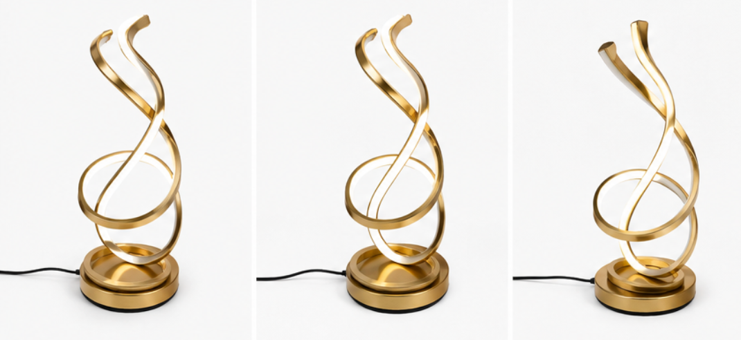 Modern Spiral LED Table Lamp – Gold Minimalist Decorative Desk & Bedside Lamp