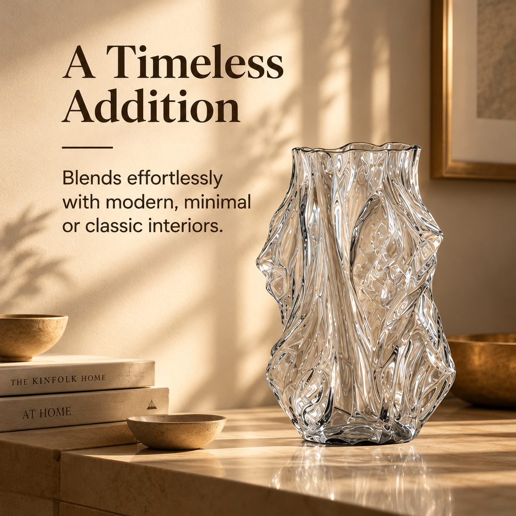 Sculpted Clear Glass Vase – Artistic Flow Design