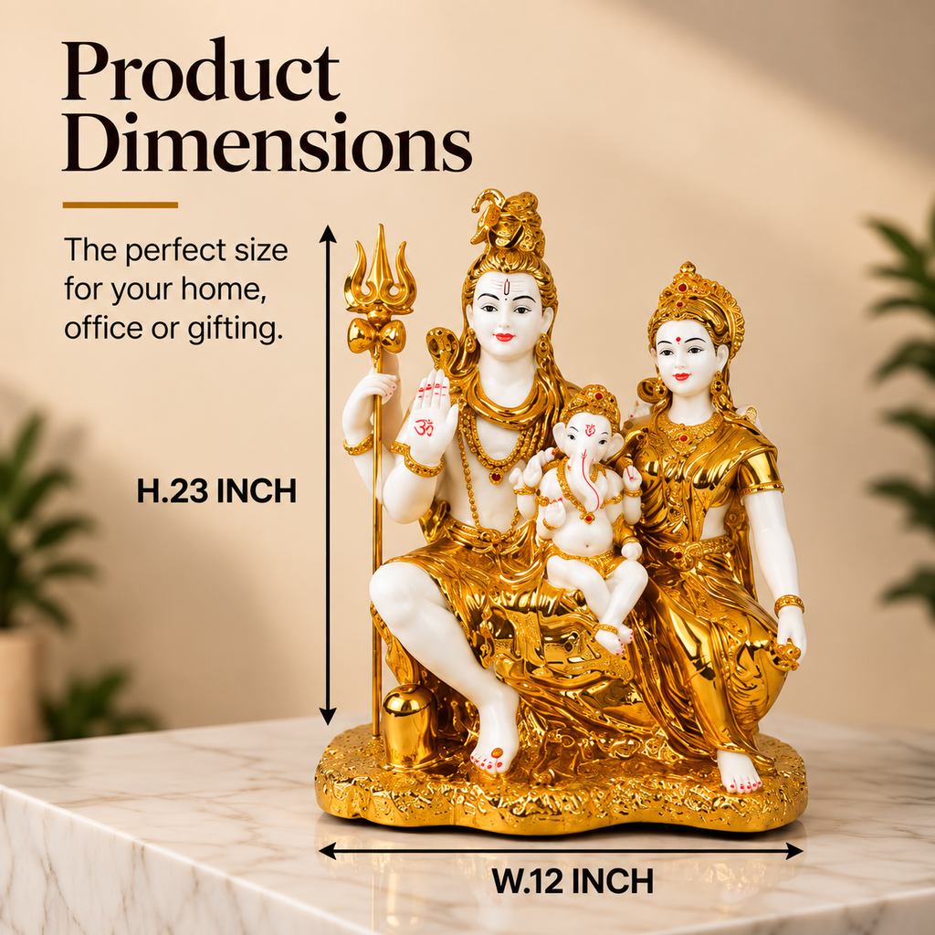 Shiv Parvati Ganesha Divine Family Idol – Gold & White