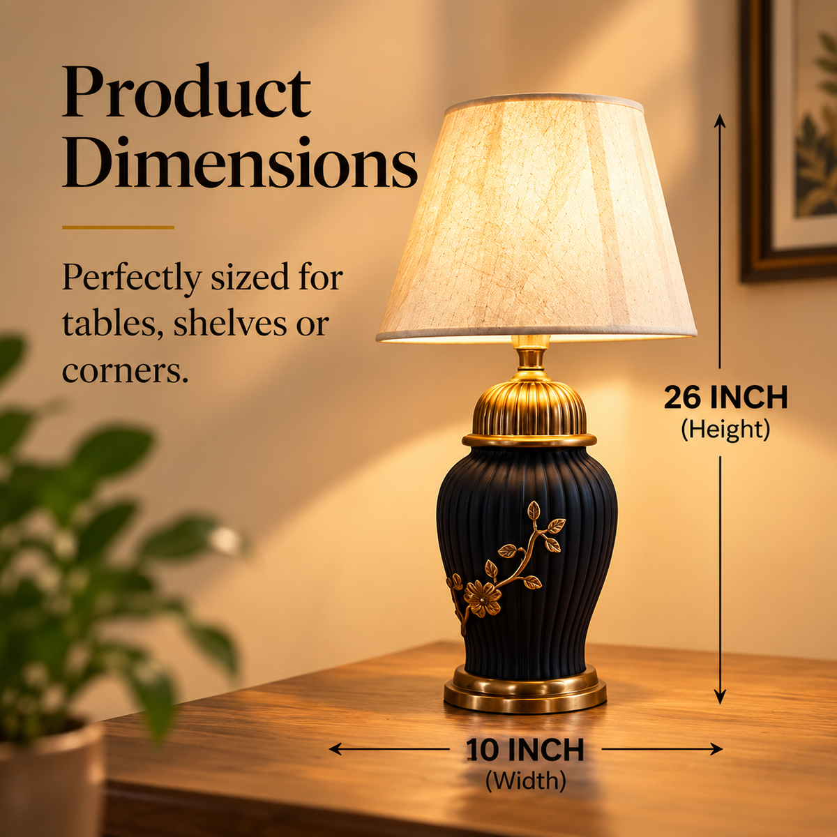 Midnight Bloom Black & Gold Table Lamp