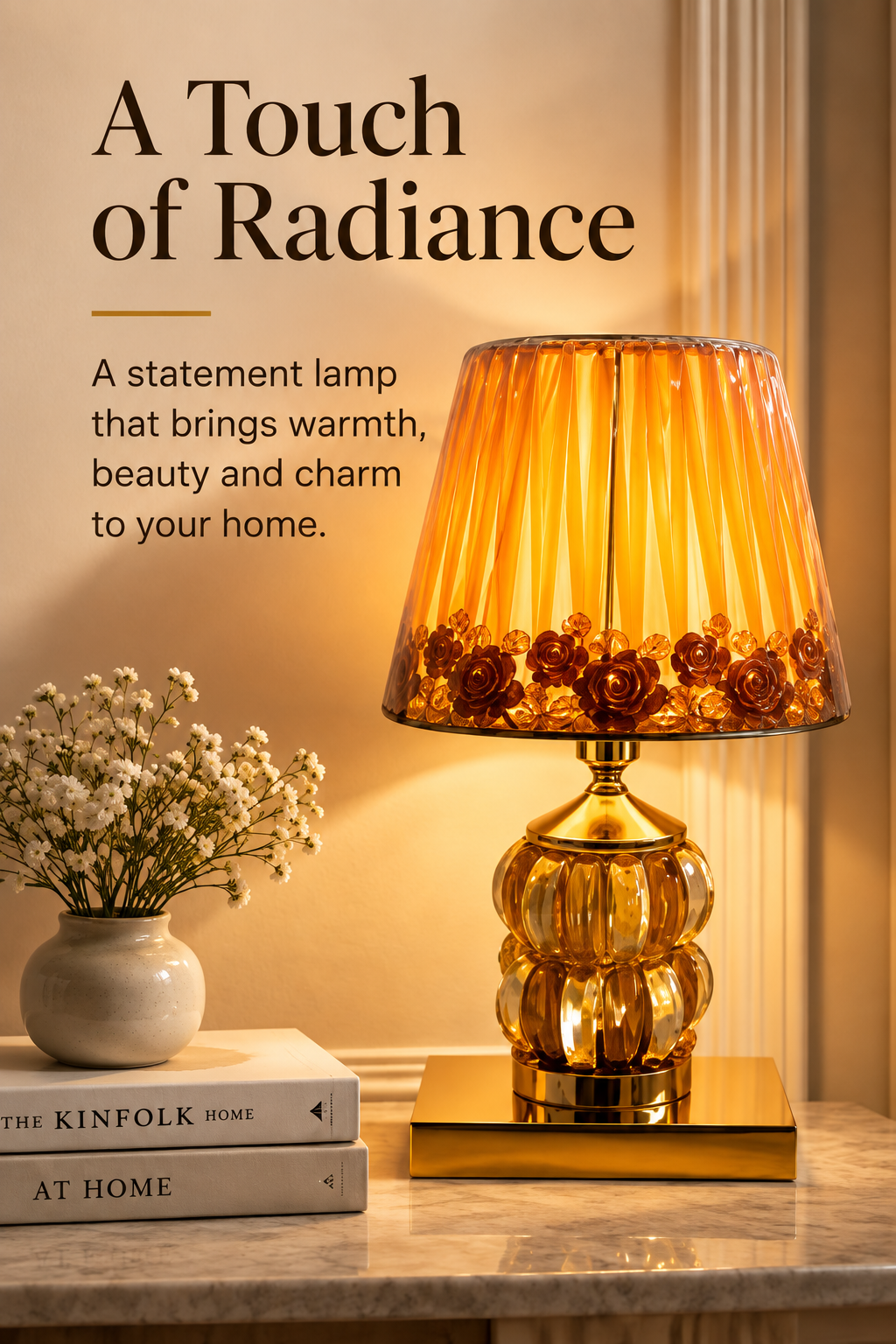 Golden Rose Crystal Table Lamp