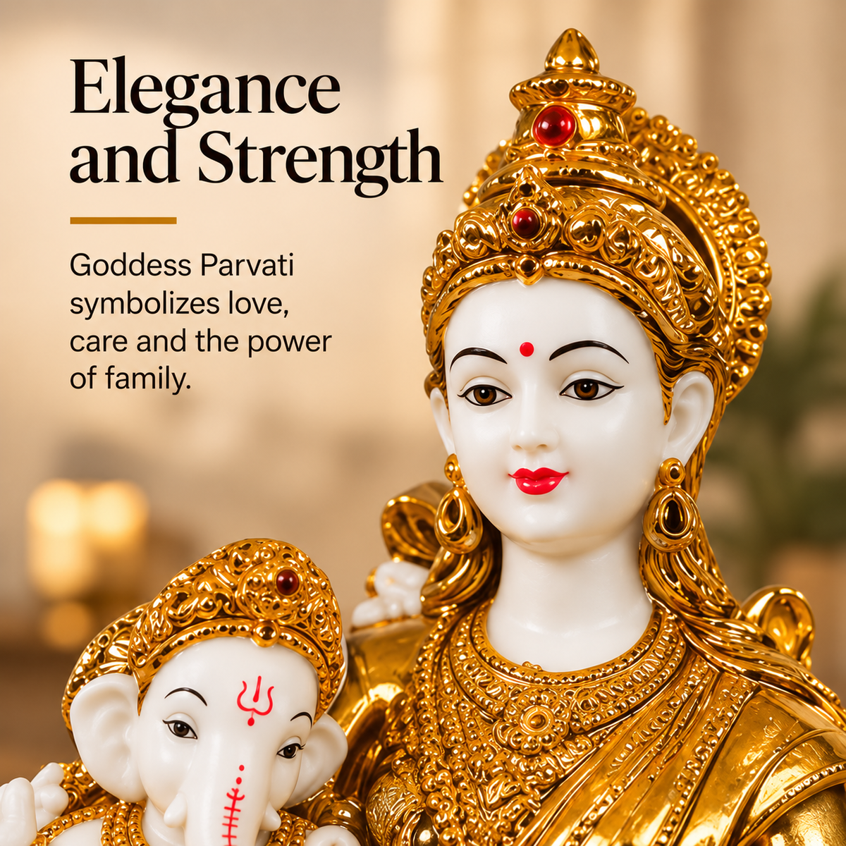 Shiv Parvati Ganesha Divine Family Idol – Gold & White