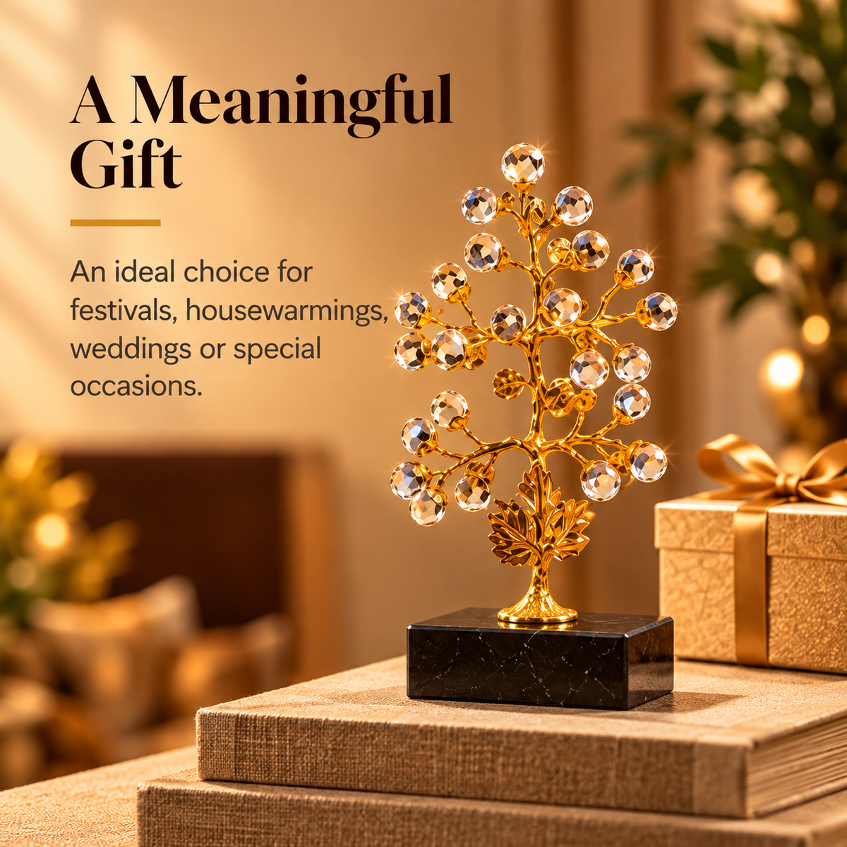 Crystal Tree Décor Showpiece – Gold Finish