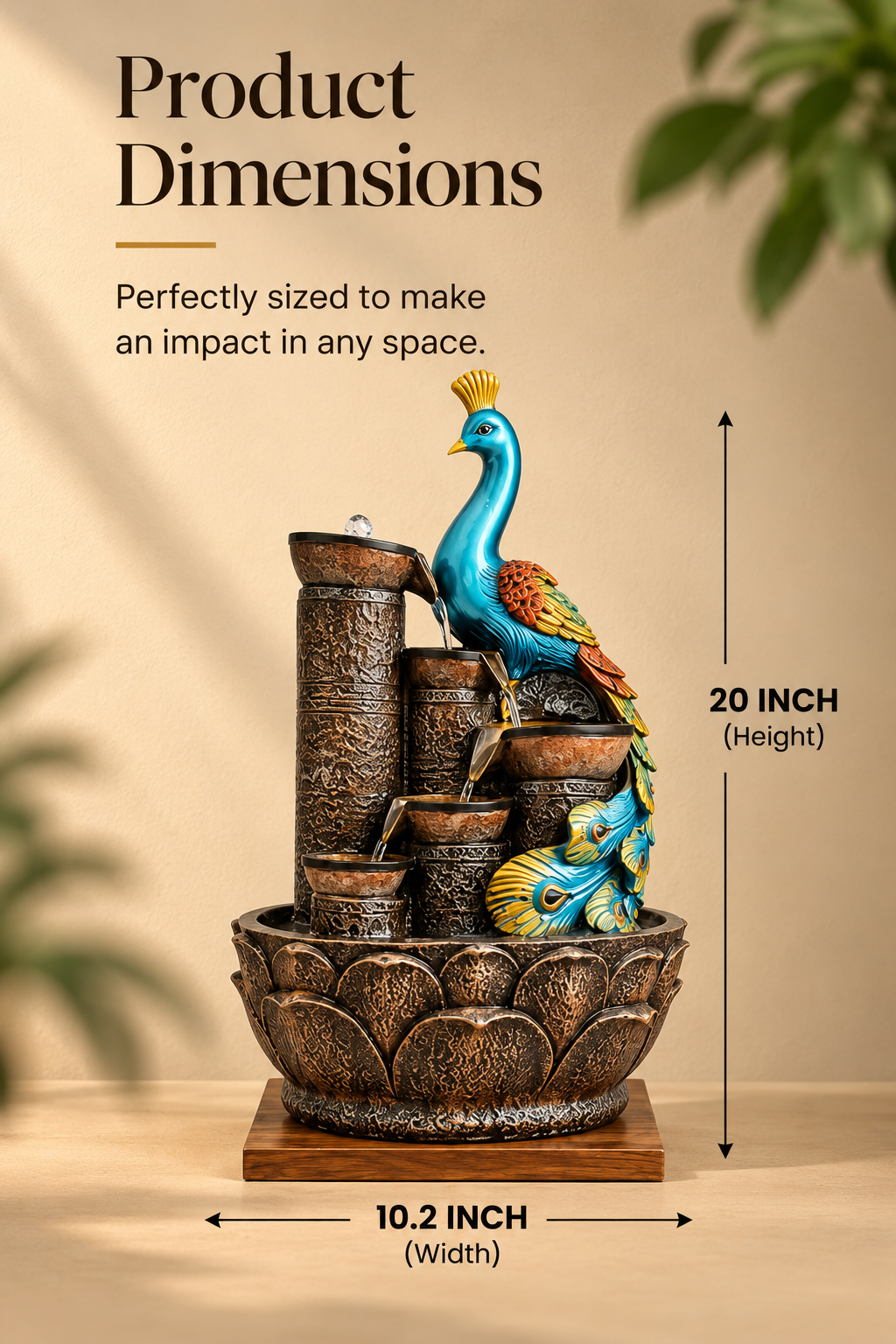 Peacock Cascade Tabletop Water Fountain