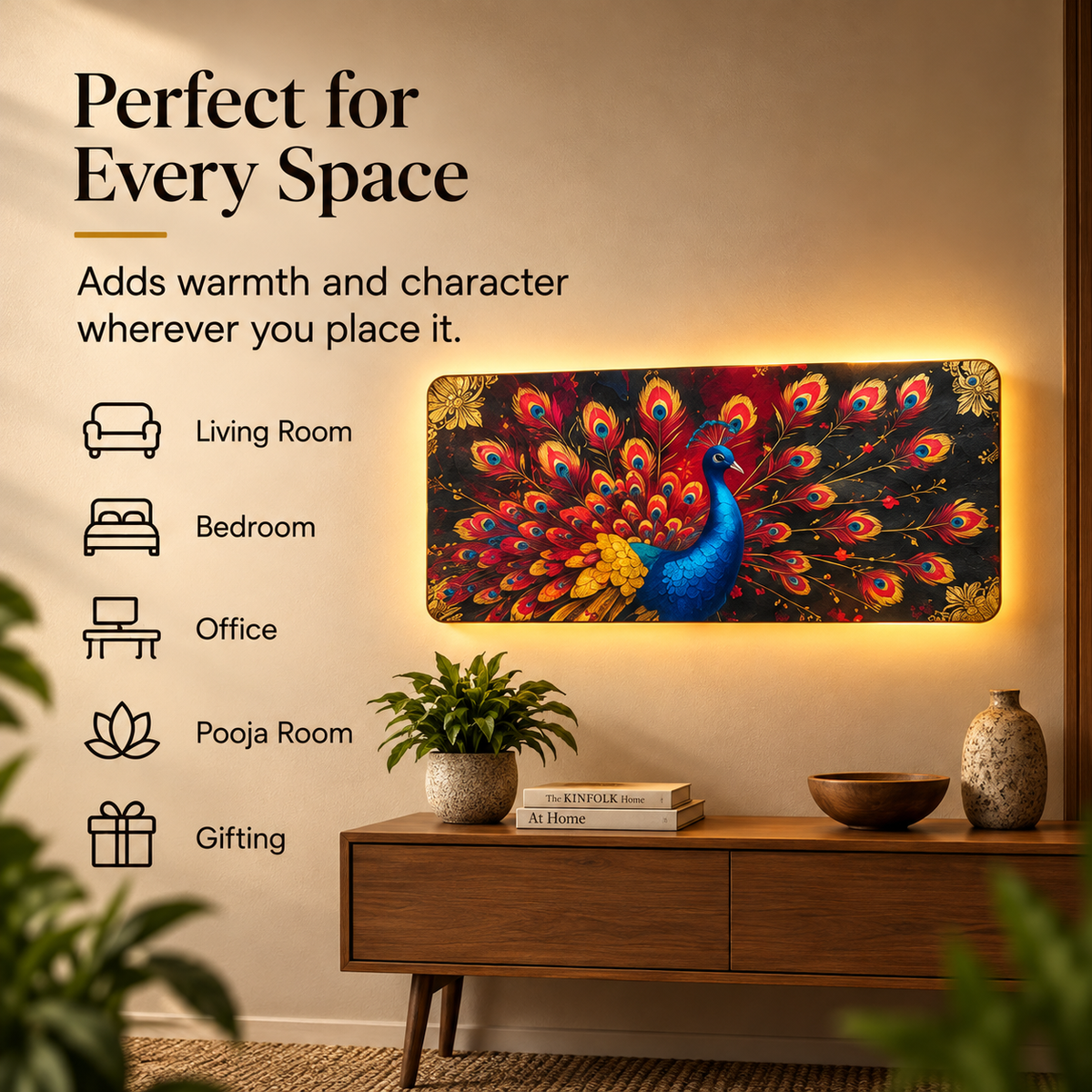 Mayura Radiance Illuminated Peacock Wall Art