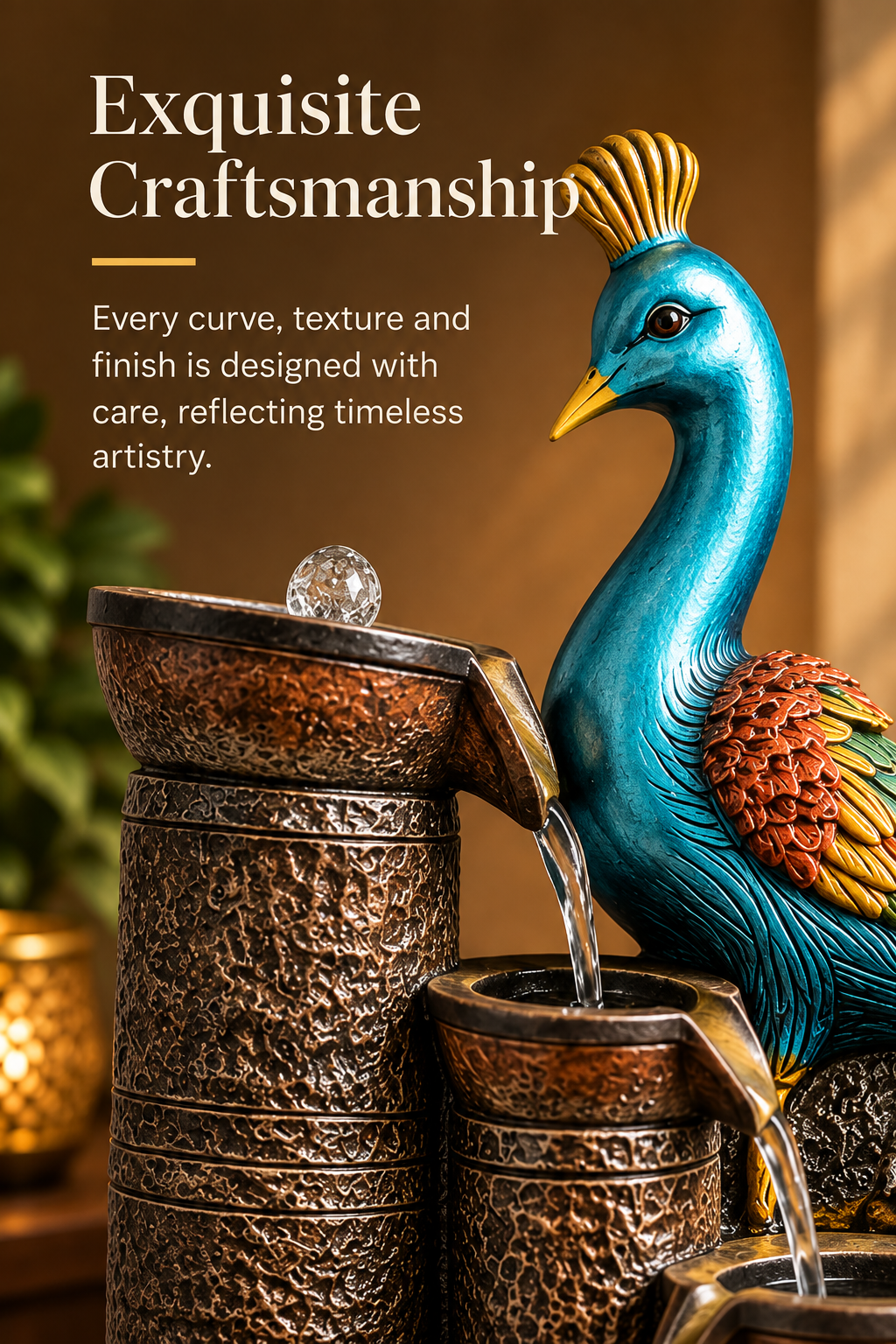 Peacock Cascade Tabletop Water Fountain