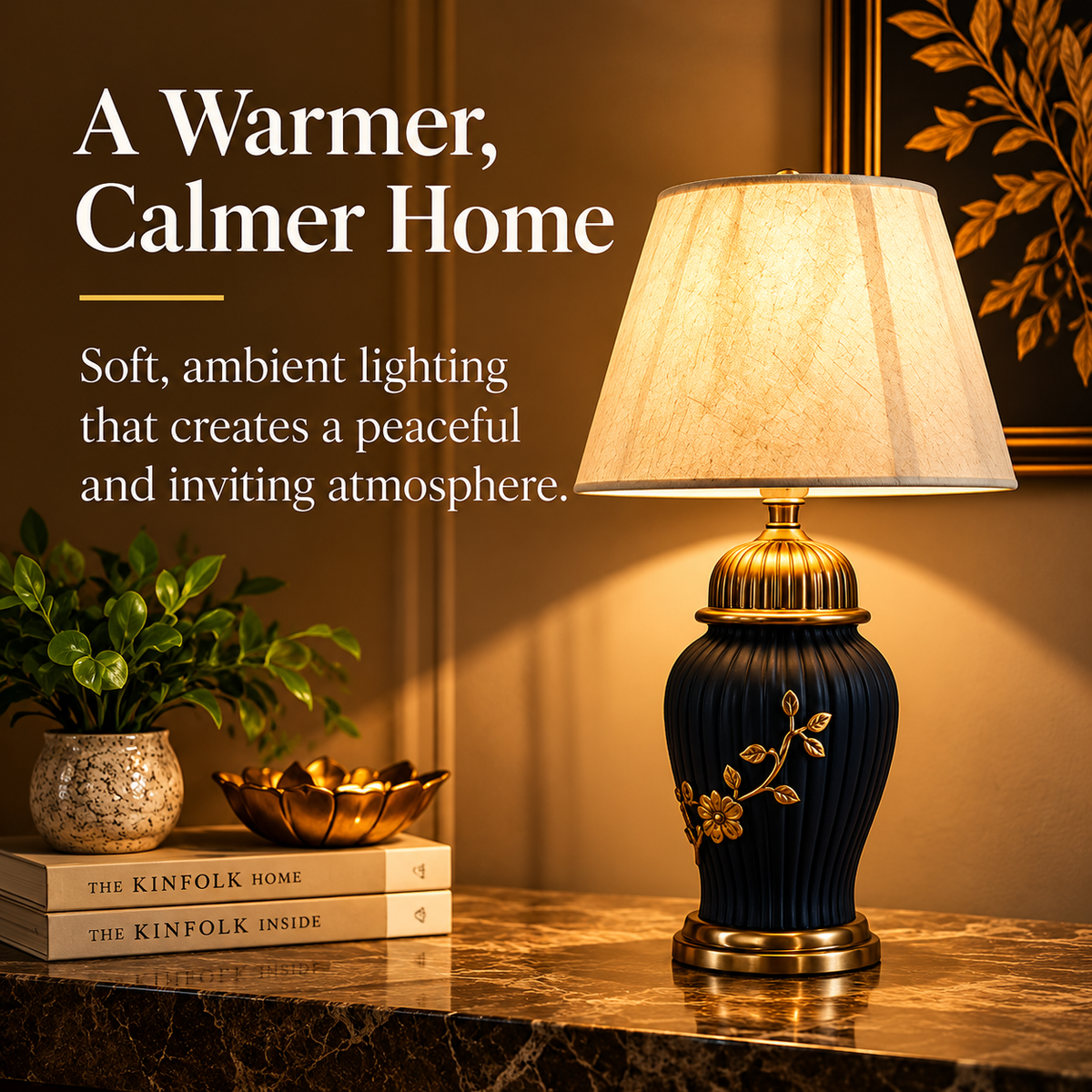 Midnight Bloom Black & Gold Table Lamp