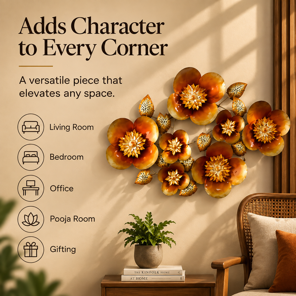 Amber Bloom Floral Metal Wall Art