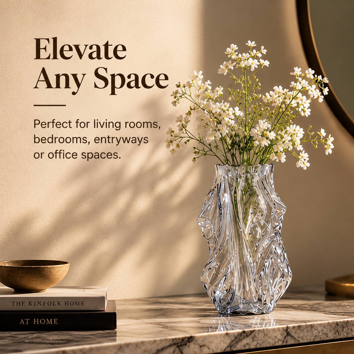 Sculpted Clear Glass Vase – Artistic Flow Design