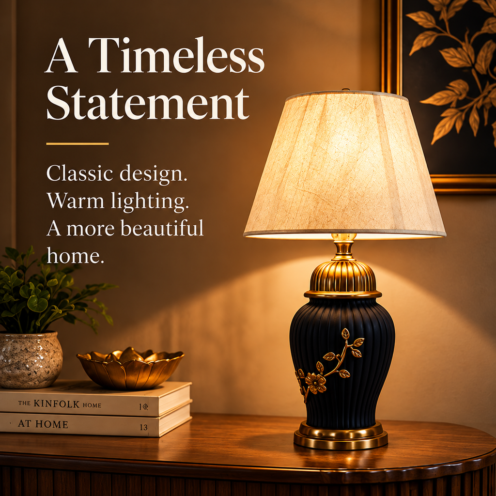Midnight Bloom Black & Gold Table Lamp