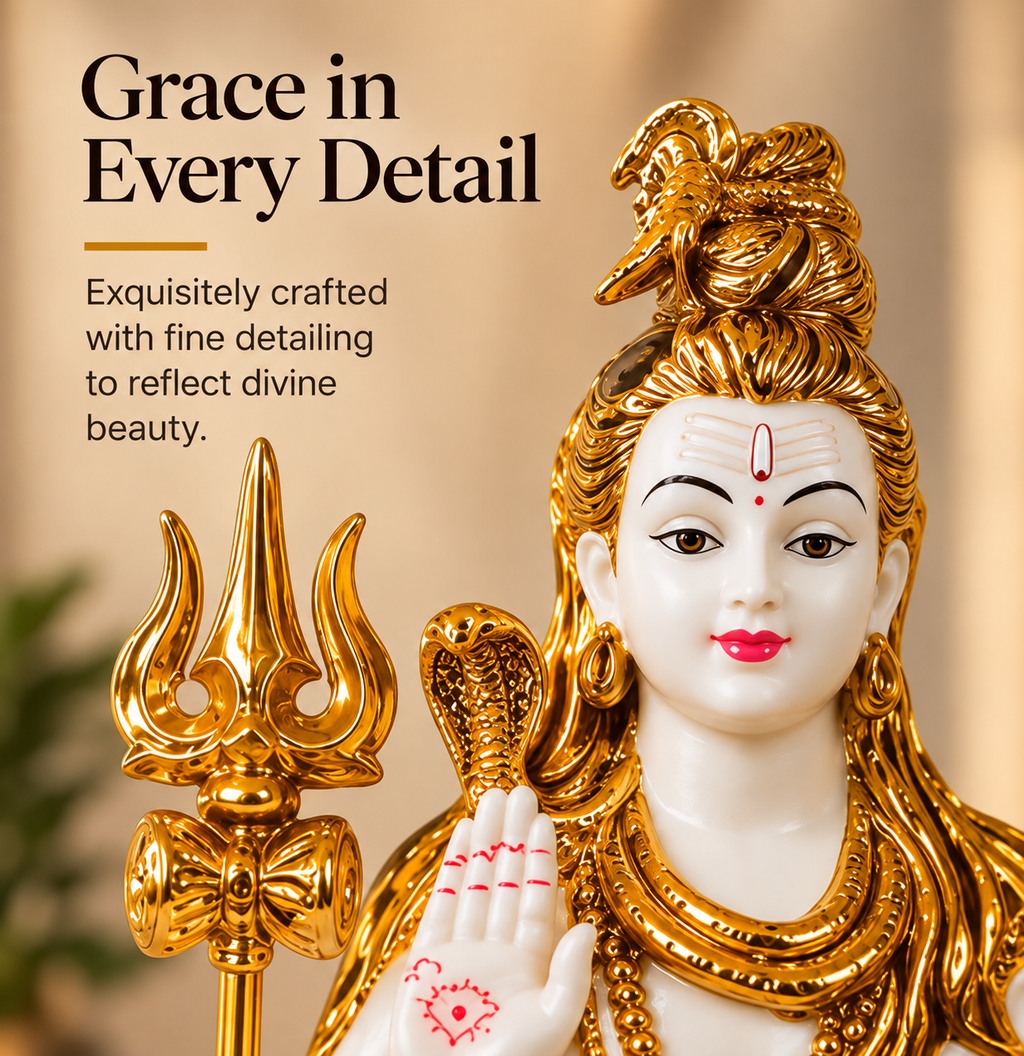 Shiv Parvati Ganesha Divine Family Idol – Gold & White